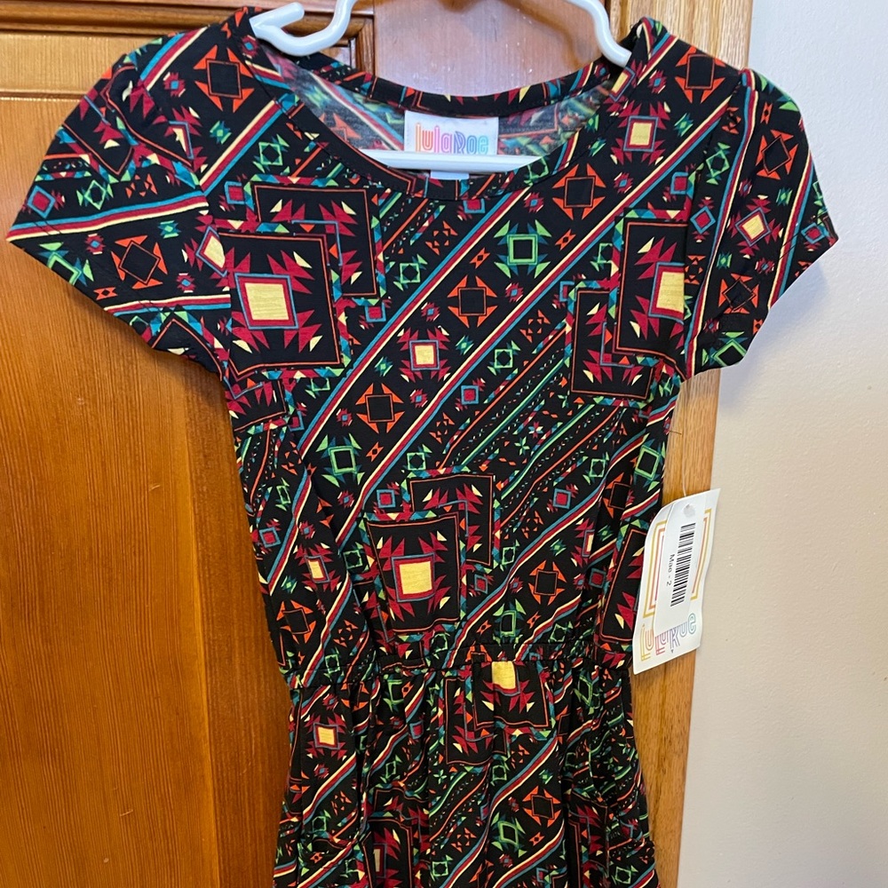 NWT LuLaRoe Mae Dress Black Aztec Size 2T